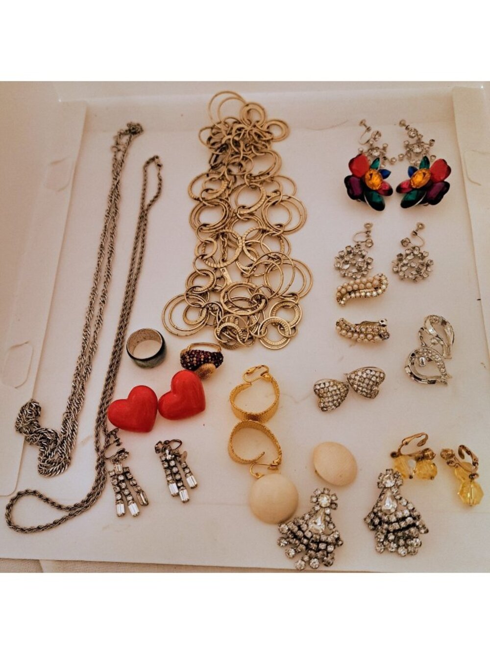 17 Piece Vintage Jewelry Lot Earrings Belly Chain Necklace Rings Wear or Crafts